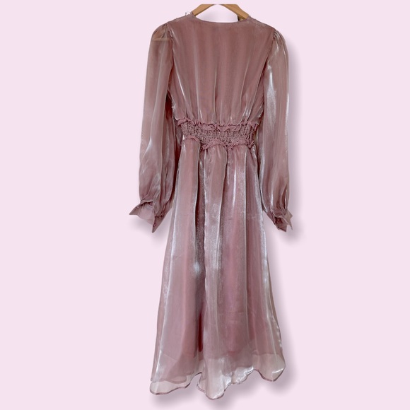 Shimmer Pink Midi Long Sleeves Dress - Picture 2 of 11